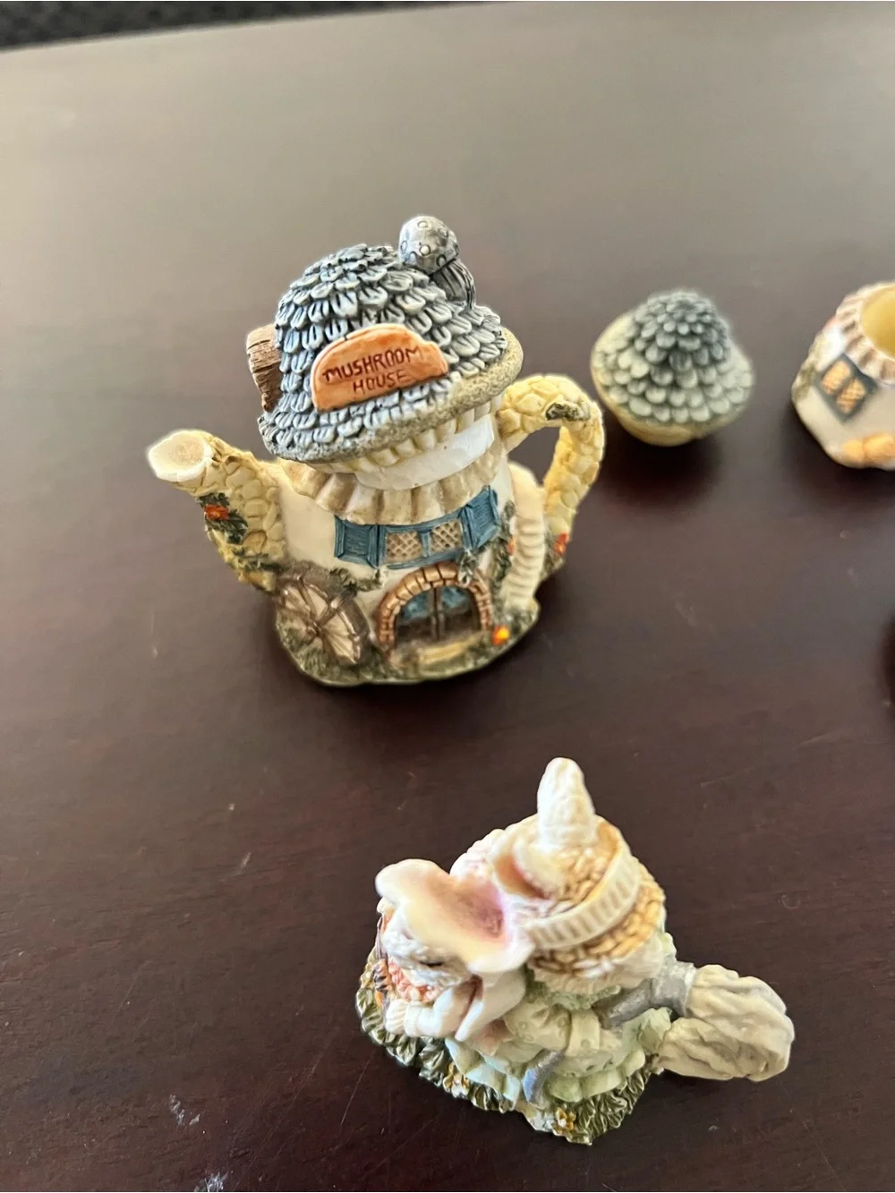 Whimsical Mushroom Cottage Tea Set - Pastel Green
